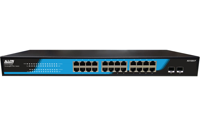 Alloy AS1026-P  24 Port Unmanaged Gigabit 802.3at PoE Switch + 2x 1000Mb SFP Ports, 250 Watts Alloy AS1026-P  24 Port Unmanaged Gigabit 802.3at PoE Switch + 2x 1000Mb SFP Ports, 250 Watts